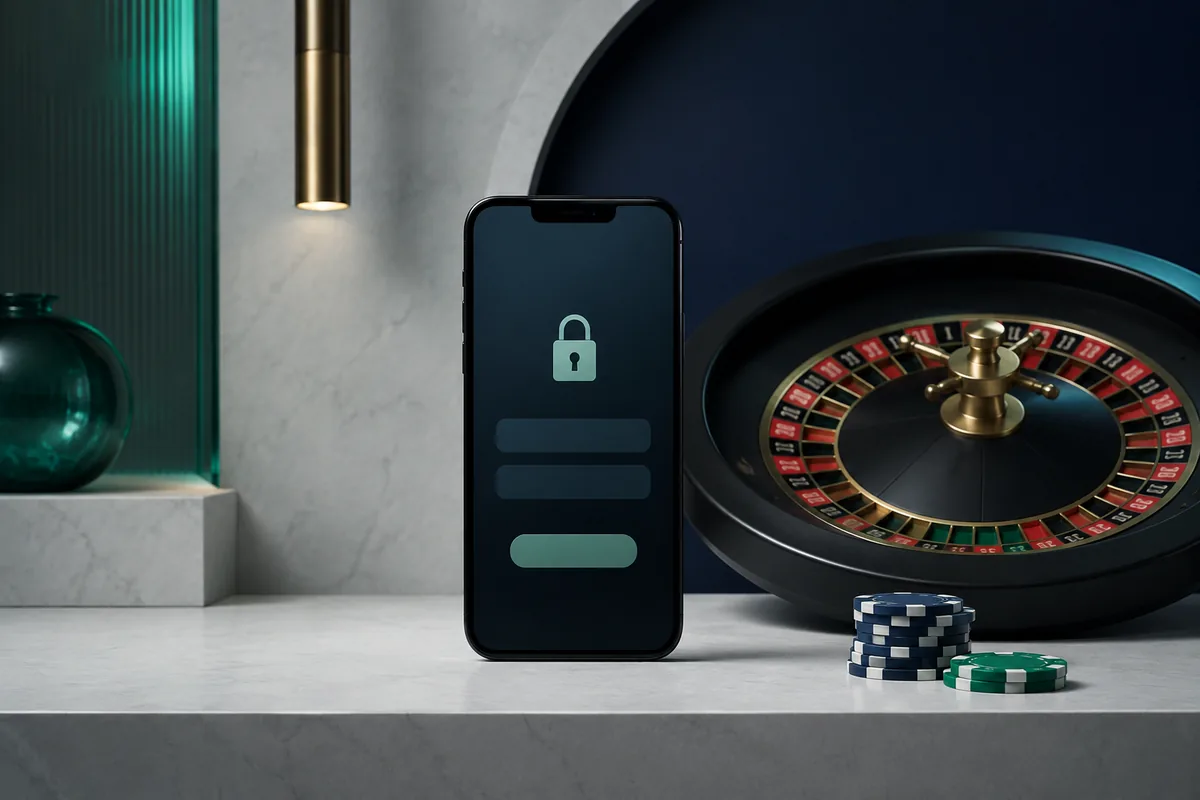 Ponsel dengan formulir akun abstrak dan latar roulette generik